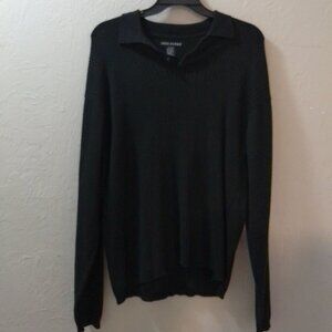 John Henry Black Ribbed Knit Collared Sweater – Men’s XL